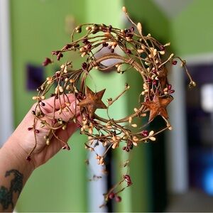 VTG Mini Farmhouse Cottage Wicker Stringy Star Wreath Hanging Decor